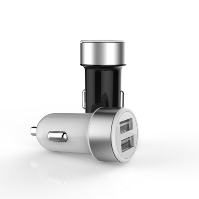 彩色鋁合金圈一拖二雙USB車充 4.8A車載手機(jī)充電器智能快充可定制