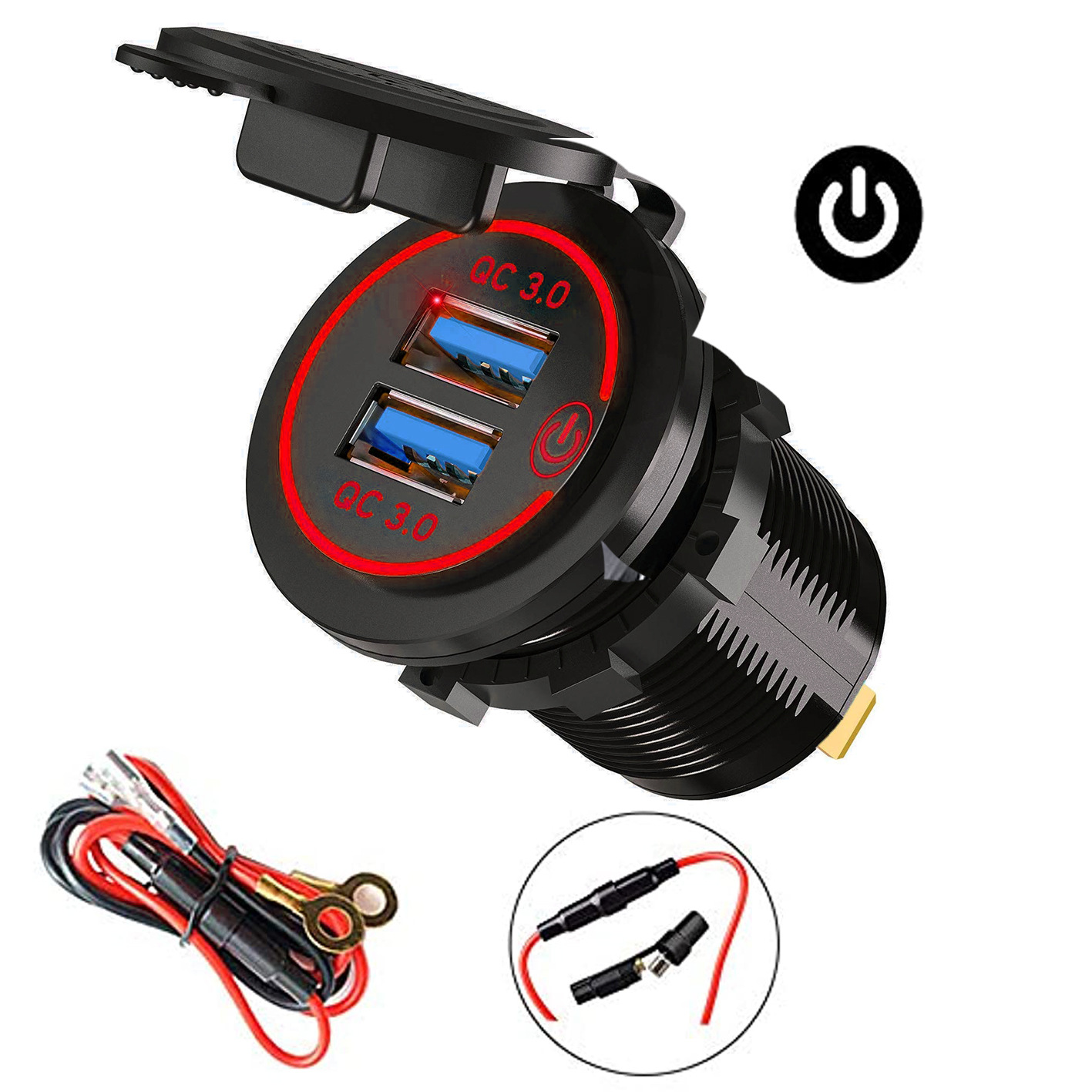 汽車房車改裝車載手機(jī)充電器QC3.0高通快充獨(dú)立接口激光鐳雕