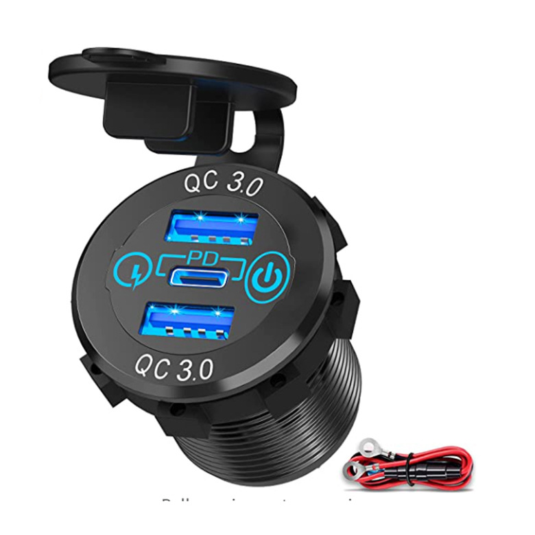 汽車改裝房車改裝觸摸開關(guān)QC3.03雙USB觸摸手機(jī)充電器PD鋁合金