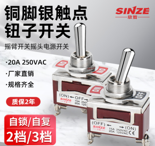 欣哲鈕子開關E-TEN1021搖頭搖臂撥動開關2腳2檔單刀開關 廠家直銷
