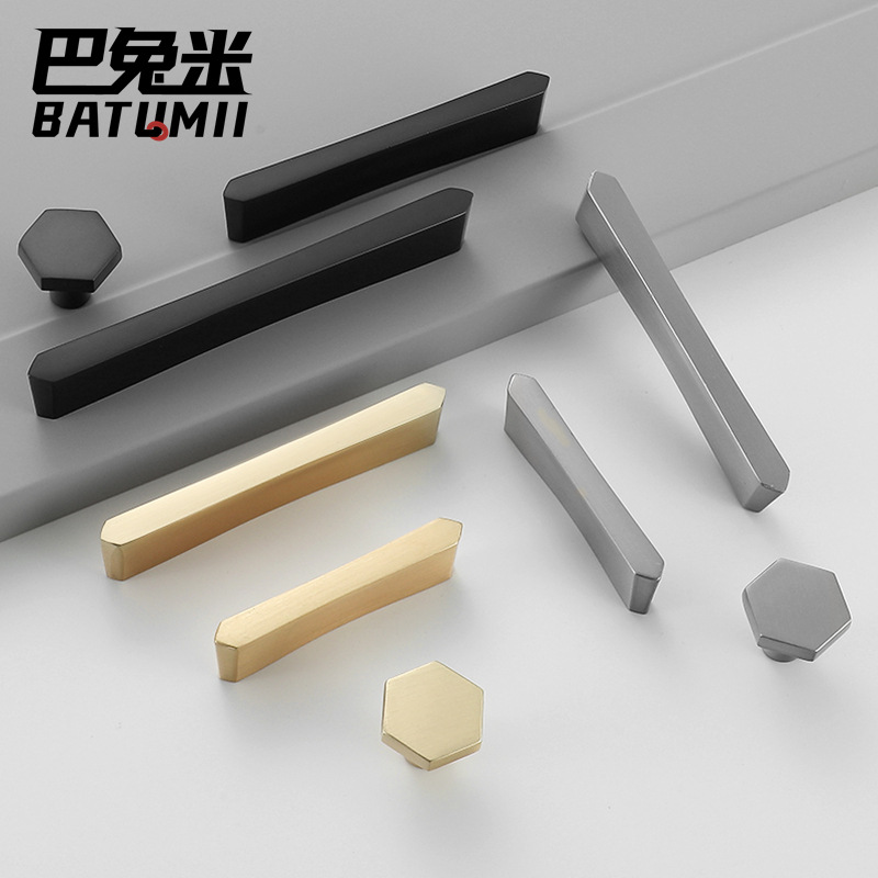 鋅合金輕奢銅拉絲衣柜櫥柜抽屜五金把手拉手現代簡約黑色實心單孔